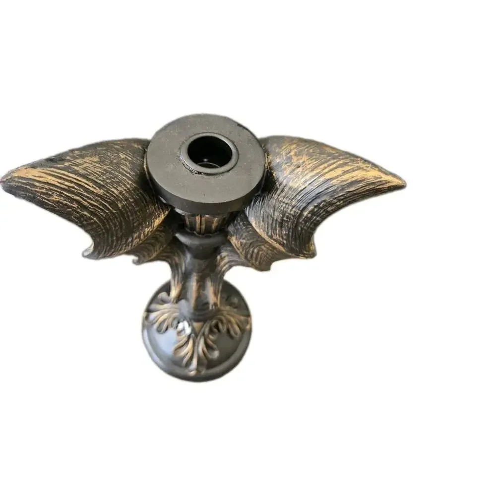 New Resin Black Gold Vampire Bat Wing Pedestal Halloween Candle Holder Decor